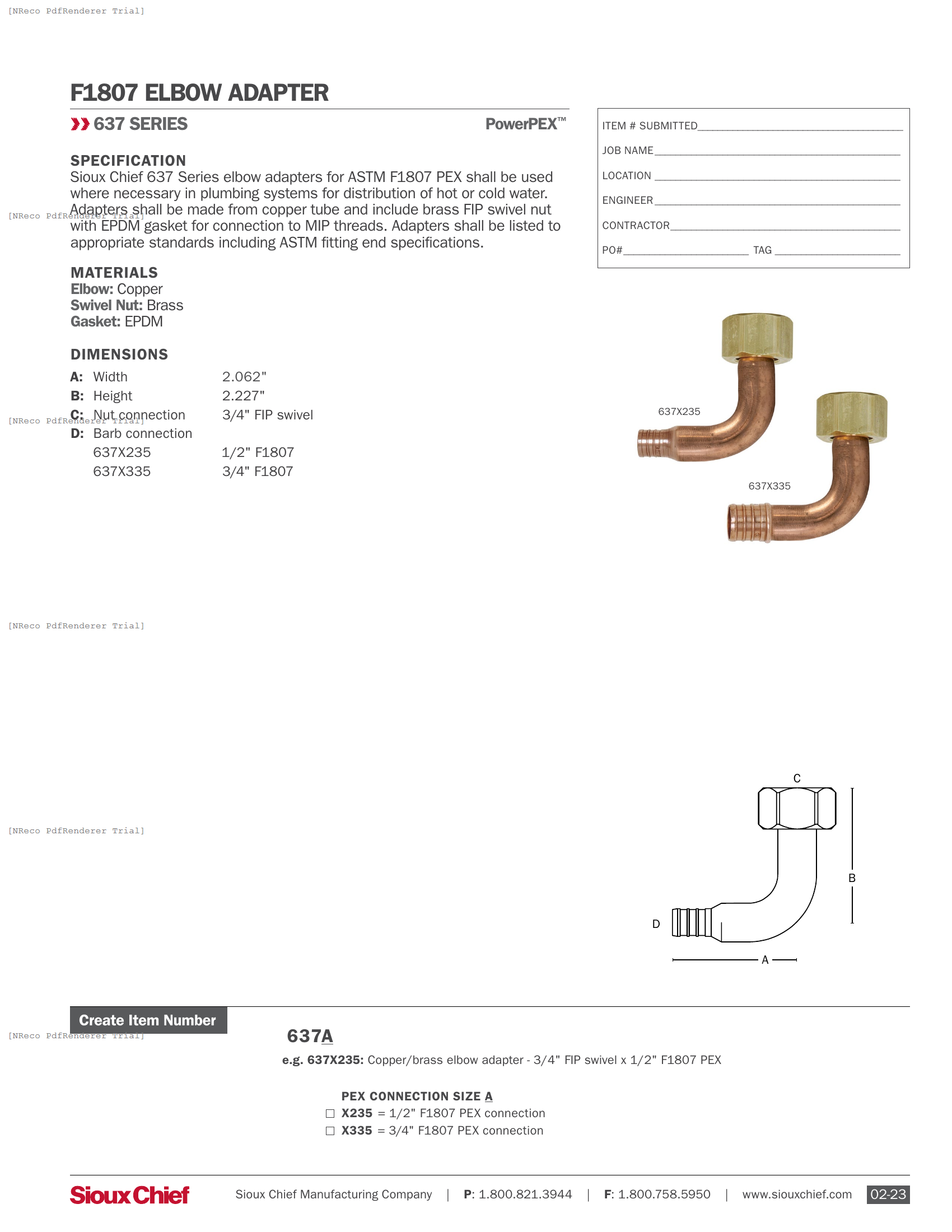 637 SERIES -  F1807 X FIP ELBOW ADAPTER - SPEC SHEET.PDF Specification Document